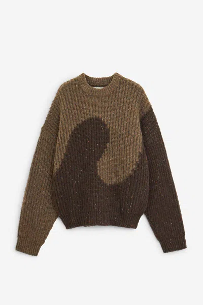 Erl Color Block Long Sleeve Knit Sweater In Brown