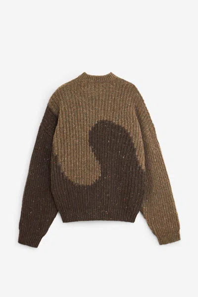 Erl Color Block Long Sleeve Knit Sweater In Brown