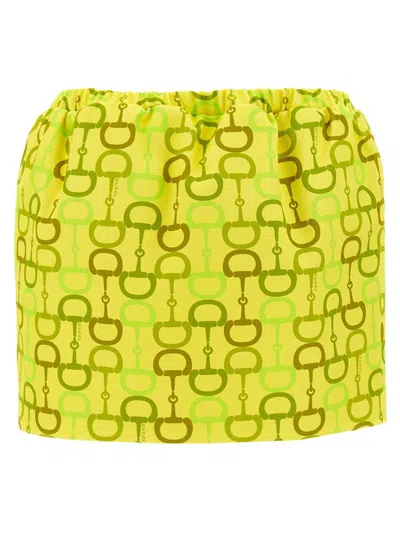 Gucci Horsebit Print Skirt Skirts Yellow In Green