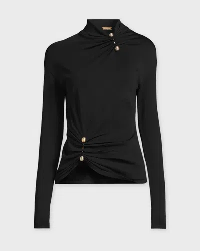 Cult Gaia Callie Pierced Ruched Knit Top In Black