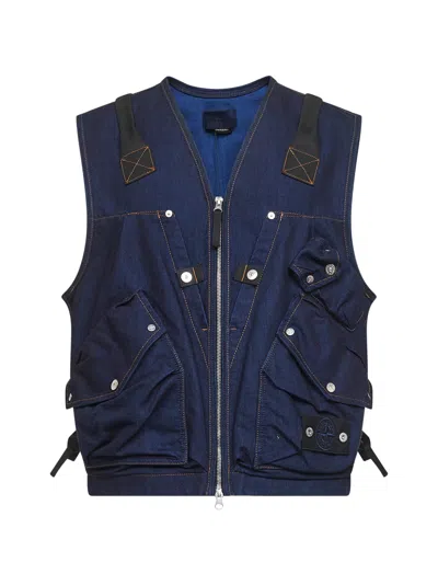 Stone Island Denim Research Blue Cotton Blend Denim Utility Vest In Blue