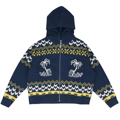 Pre-owned Rhude Palma Knit Zip Up Sweater 'navy' | Blue | Men's Size Xs