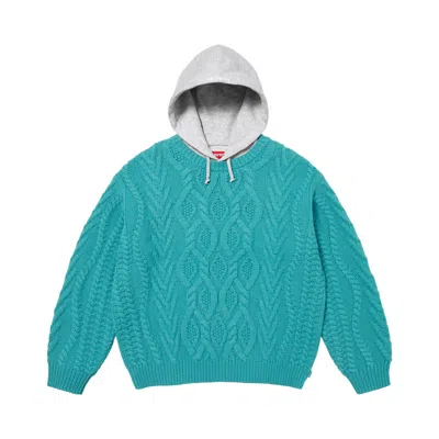Pre-owned Supreme Cable Hooded Sweater 'teal' | Men's Size M In Blue