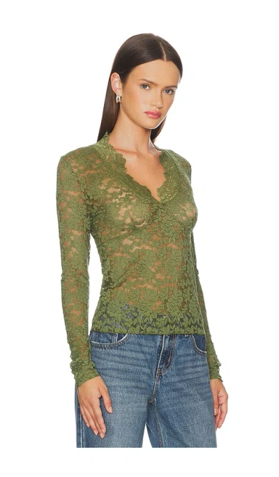 Free People All Day Lace Long Sleeve Top In Green