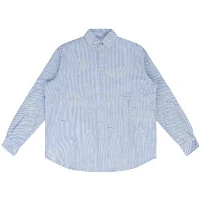 Pre-owned Who Decides War Gathered Fray Button Down Shirt 'blue' | Men's Size Xs