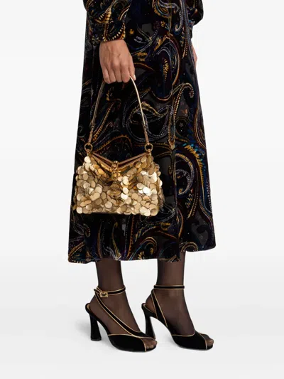 Etro Vela Laminated-sequin Small Shoulder Bag In Gold