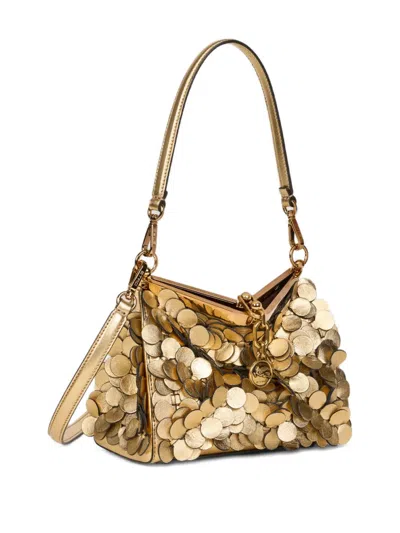Etro Vela Laminated-sequin Small Shoulder Bag In Gold