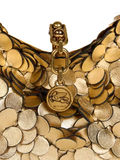 Etro Vela Laminated-sequin Small Shoulder Bag In Gold