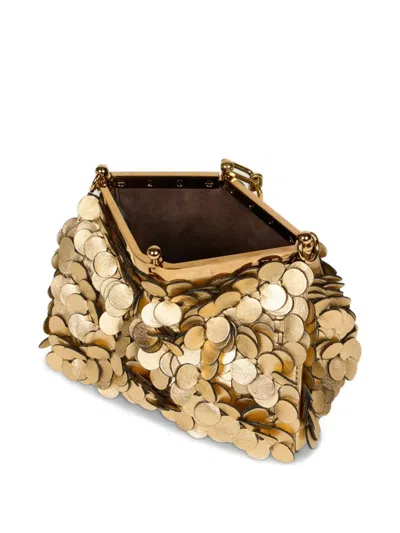 Etro Vela Laminated-sequin Small Shoulder Bag In Gold