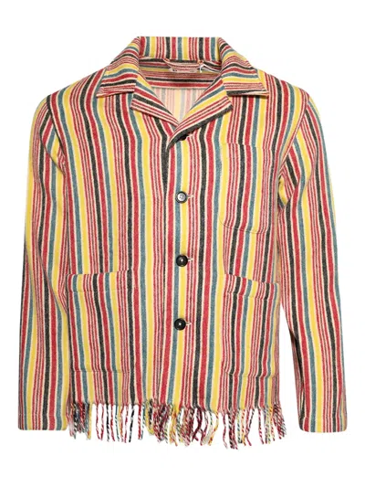 Bode Striped Fringed Overshirt In Yellow