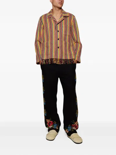 Bode Striped Fringed Overshirt In Yellow