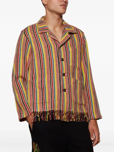 Bode Striped Fringed Overshirt In Yellow