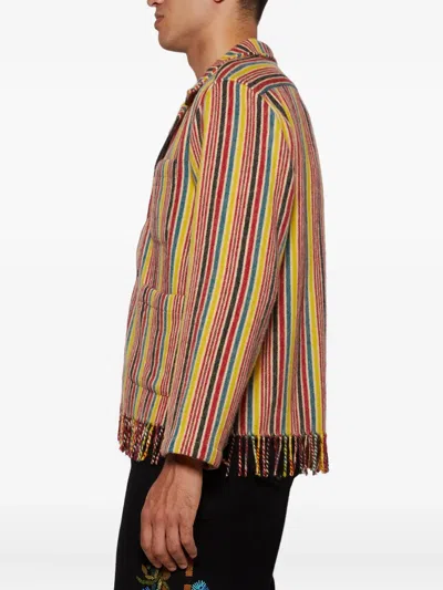 Bode Striped Fringed Overshirt In Yellow