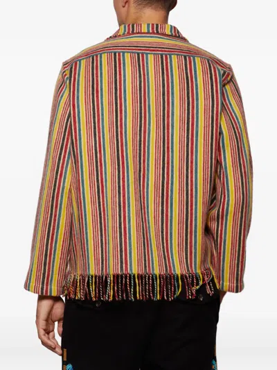 Bode Striped Fringed Overshirt In Yellow