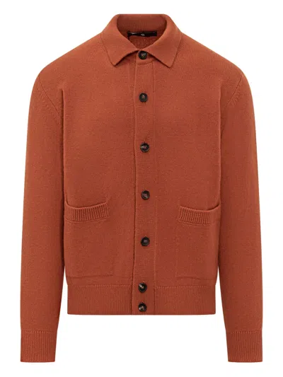 Filippo De Laurentiis Buttoned Patch-pocket Cardigan In Orange