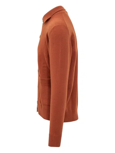 Filippo De Laurentiis Buttoned Patch-pocket Cardigan In Orange