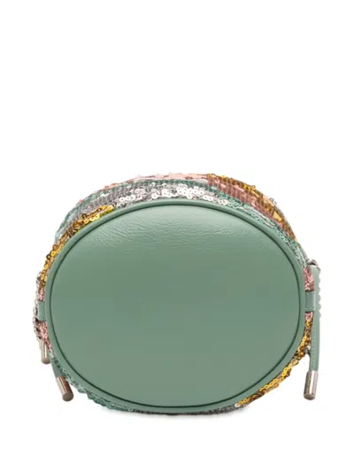 Pre-owned Gucci 2016-2025 Small Gg Marmont Sequined Diagonal Matelasse Leather Bucket Bag In Green