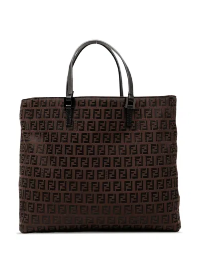 Pre-owned Fendi 2000-2010 Zucchino Canvas Tote Bag In Brown