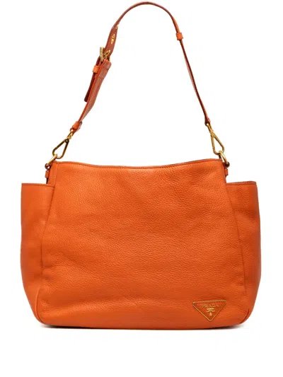 Pre-owned Prada 2000-2025 Vitello Daino Side Pocket Shoulder Bag In Orange