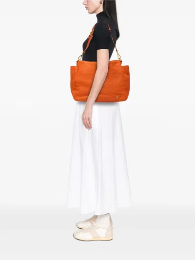 Pre-owned Prada 2000-2025 Vitello Daino Side Pocket Shoulder Bag In Orange