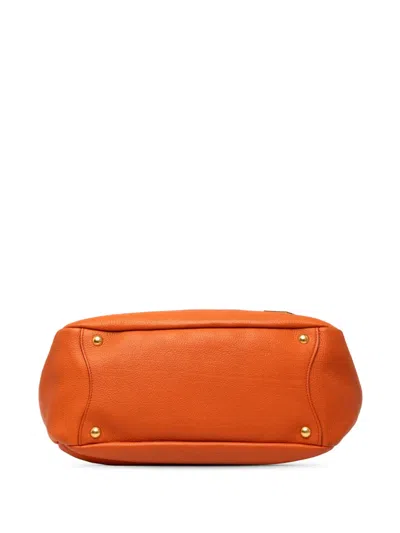 Pre-owned Prada 2000-2025 Vitello Daino Side Pocket Shoulder Bag In Orange