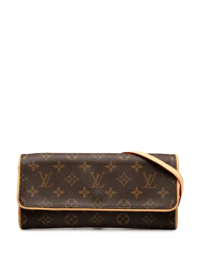 Pre-owned Louis Vuitton 2000 Monogram Pochette Twin Gm Crossbody Bag In Brown