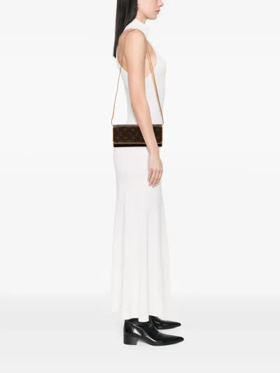 Pre-owned Louis Vuitton 2000 Monogram Pochette Twin Gm Crossbody Bag In Brown