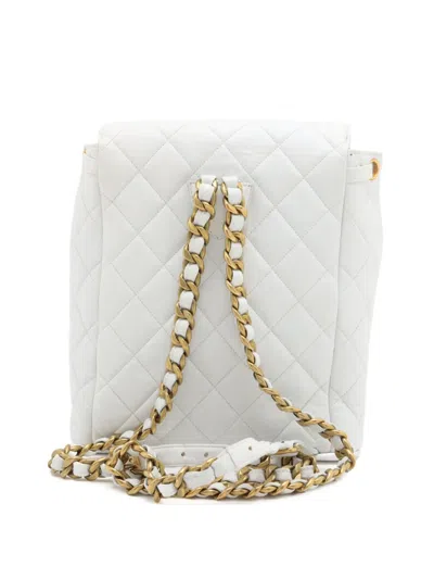 Pre-owned Chanel 1994-1996 Medium Quilted Lambskin Duma Backpack In White
