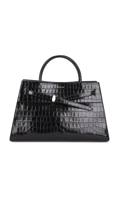 Veronica Beard Dash Belted Croc-embossed Leather Shoulder Bag In Black