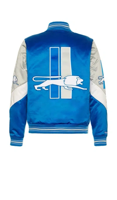 Mitchell & Ness Nfl Lions Throw It Back Heavyweight Satin Jacket In Blue