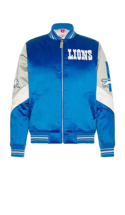 Mitchell & Ness Nfl Lions Throw It Back Heavyweight Satin Jacket In Blue