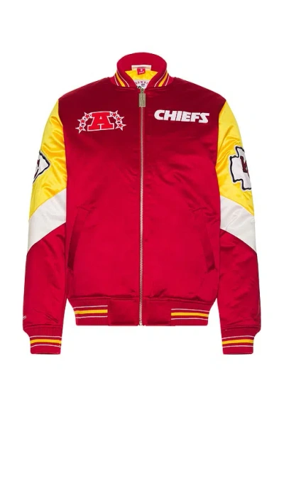 Mitchell & Ness Nfl Chiefs Throw It Back Heavyweight Satin Jacket In Red