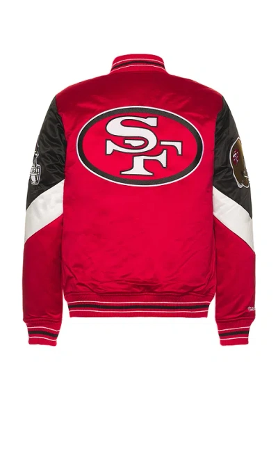Mitchell & Ness Nfl 49ers Throw It Back Heavyweight Satin Jacket In Red