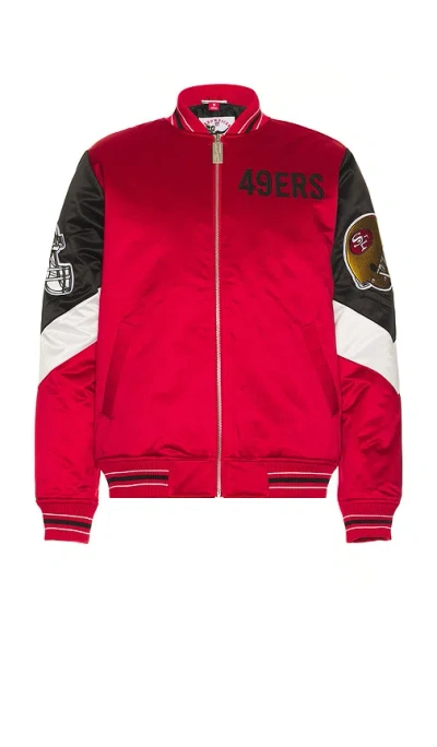 Mitchell & Ness Nfl 49ers Throw It Back Heavyweight Satin Jacket In Red