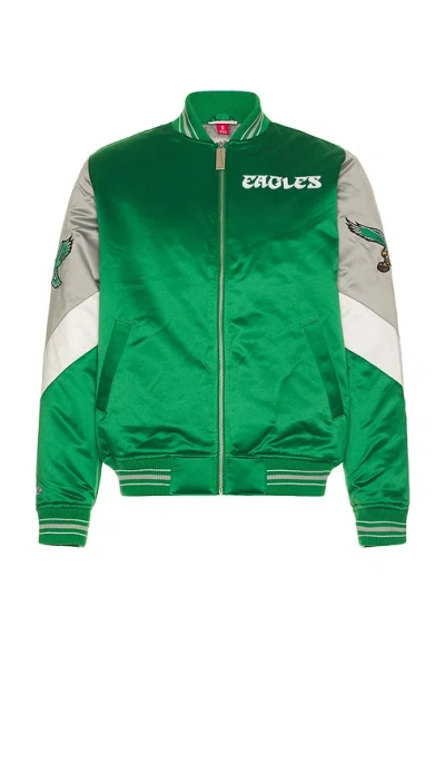 Mitchell & Ness Nfl Eagles Throw It Back Heavyweight Satin Jacket In Green