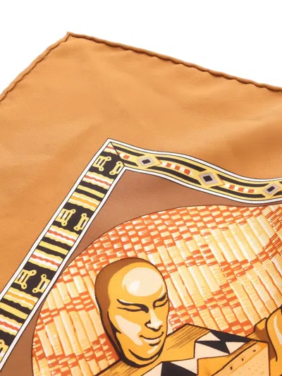 Pre-owned Hermes 2010s Au Son Du Tam Tam Silk Scarf In Brown