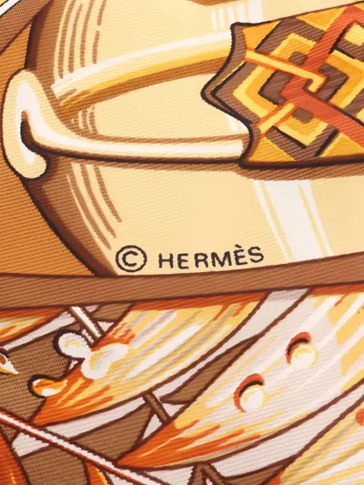 Pre-owned Hermes 2010s Au Son Du Tam Tam Silk Scarf In Brown