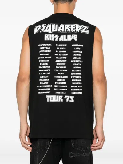 Dsquared2 Graphic Print Sleeveless Crew Neck T-shirt In Black