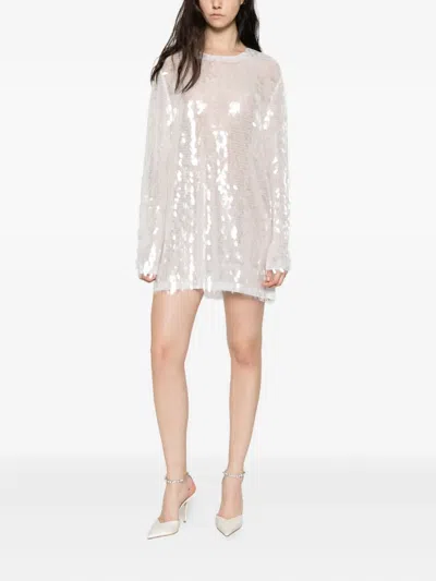 Norma Kamali Sequined Crew-neck Mini Dress In White