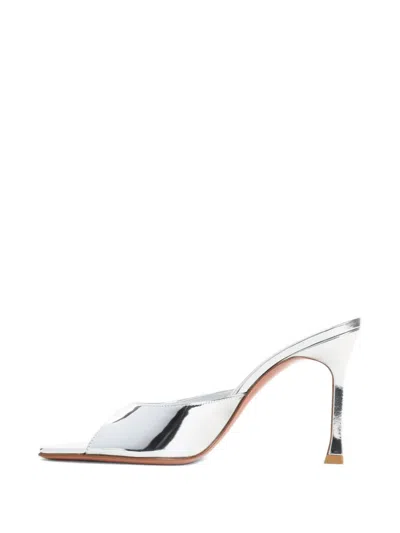 Amina Muaddi Alexa 95 Metallic Leather Mules In Silver