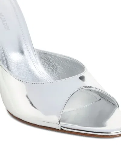 Amina Muaddi Alexa 95 Metallic Leather Mules In Silver