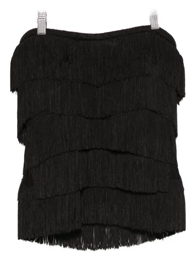 Norma Kamali Strapless All Over Fringe Top In Black