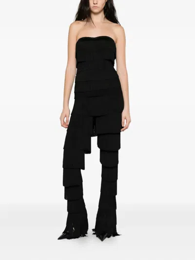 Norma Kamali Strapless All Over Fringe Top In Black