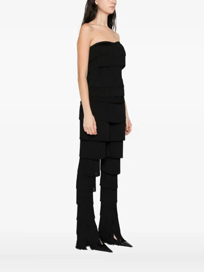 Norma Kamali Strapless All Over Fringe Top In Black