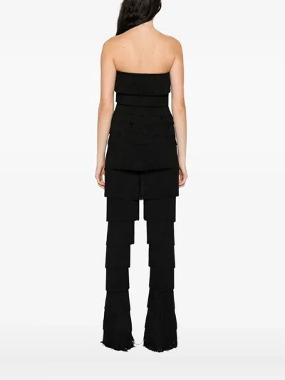 Norma Kamali Strapless All Over Fringe Top In Black