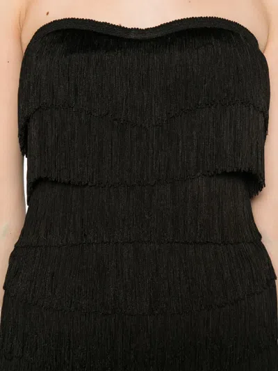 Norma Kamali Strapless All Over Fringe Top In Black