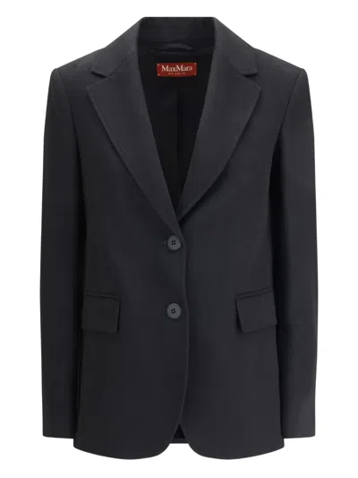 Max Mara Single-breasted Wool Broadcloth Blazer In Black