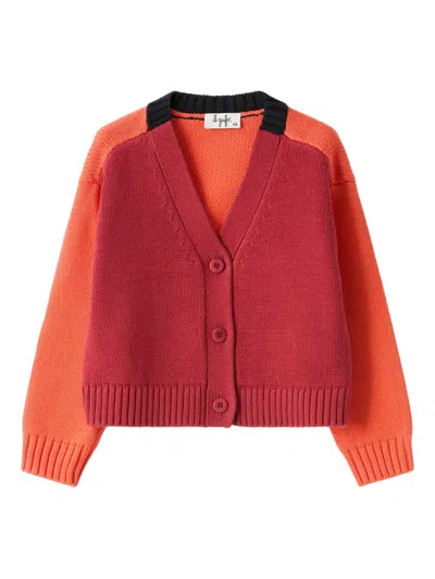 Il Gufo V-neck Colourblock Cardigan In Orange