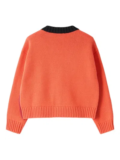 Il Gufo V-neck Colourblock Cardigan In Orange