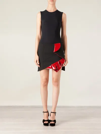 Anthony Vaccarello Leather Detail Ruffle Skirt In Black